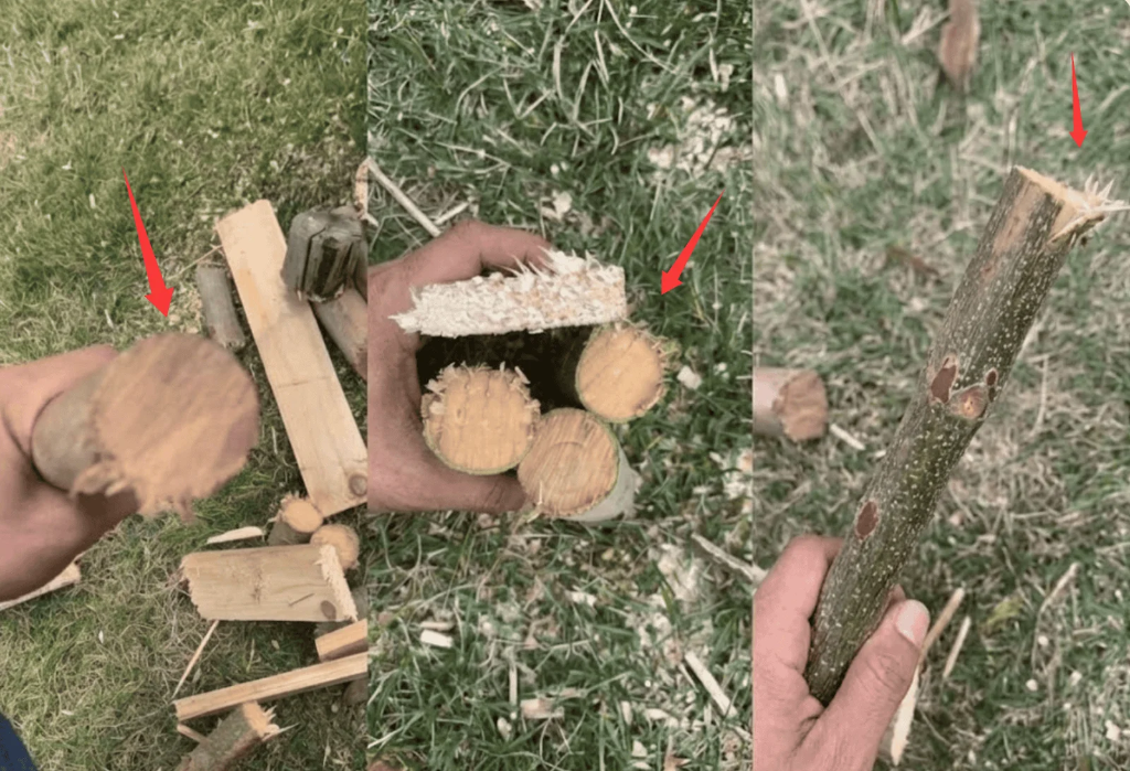 Wood pieces with cut marks shown