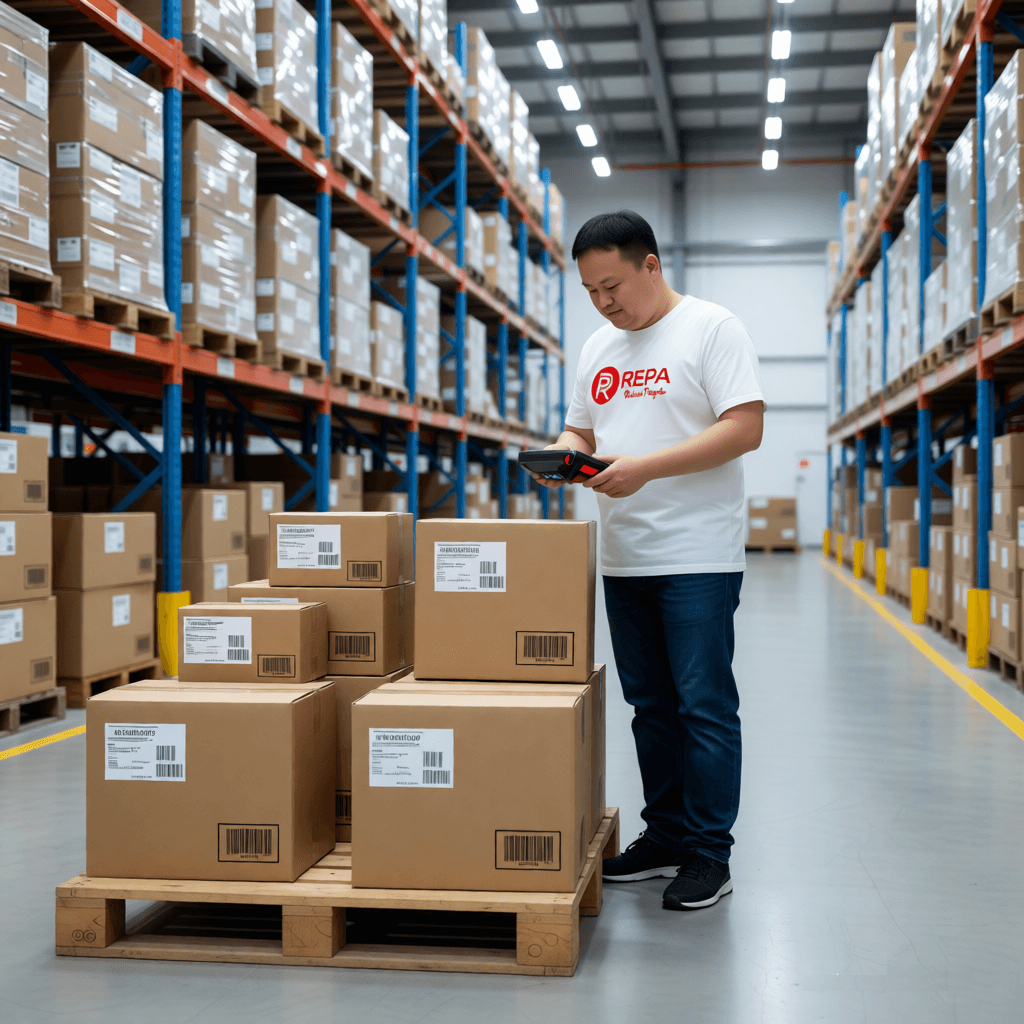 Inspector checking goods in factory