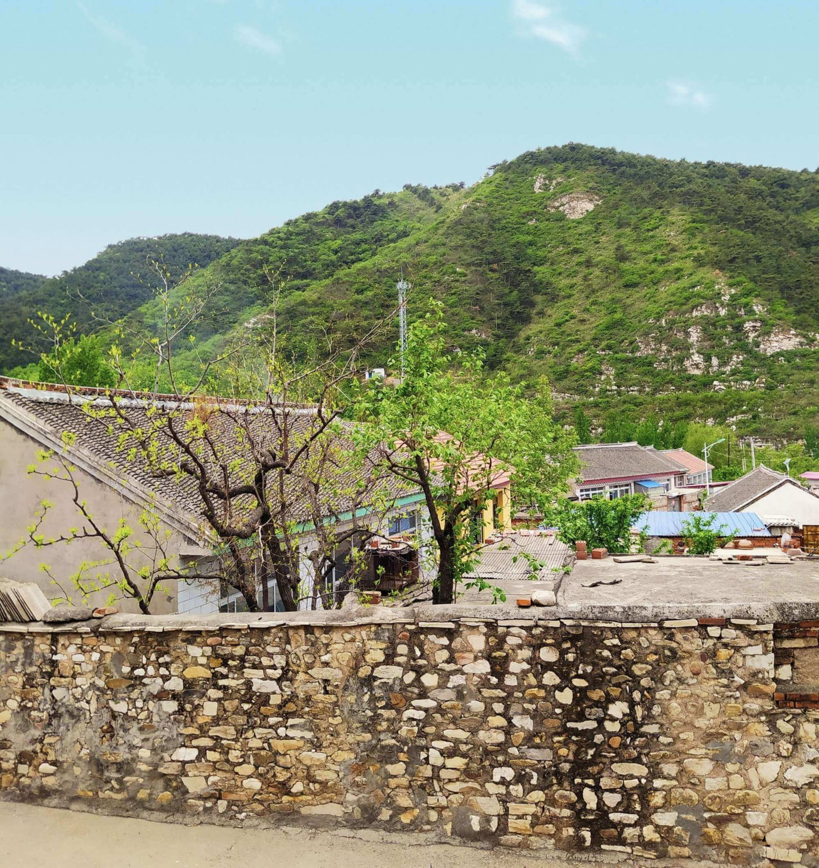 Red brick and gray tiles details