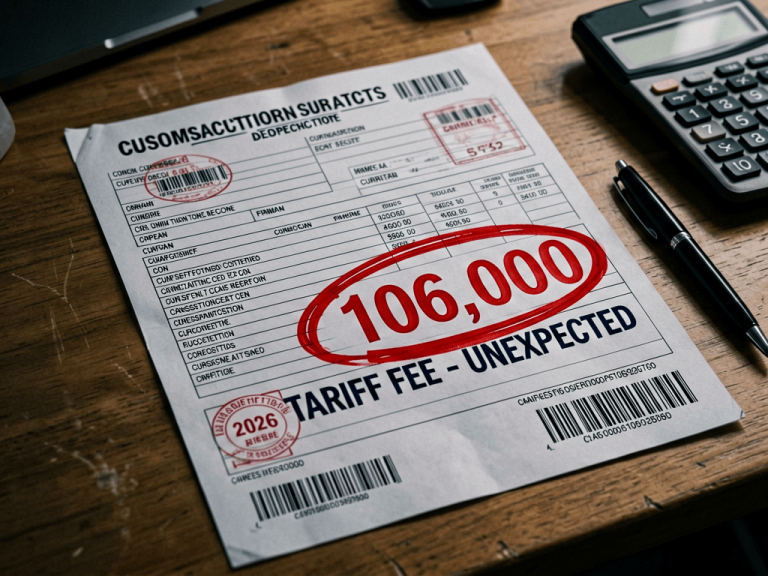 Customs document showing a large unexpected tariff fee